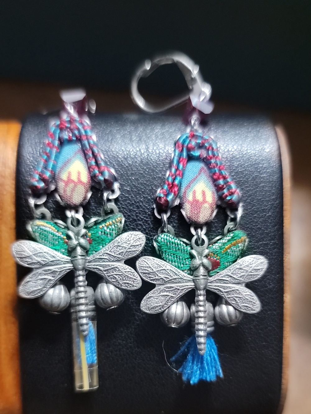Ayala Bar Boho Dragonfly Drop Earrings in Teal and Green
